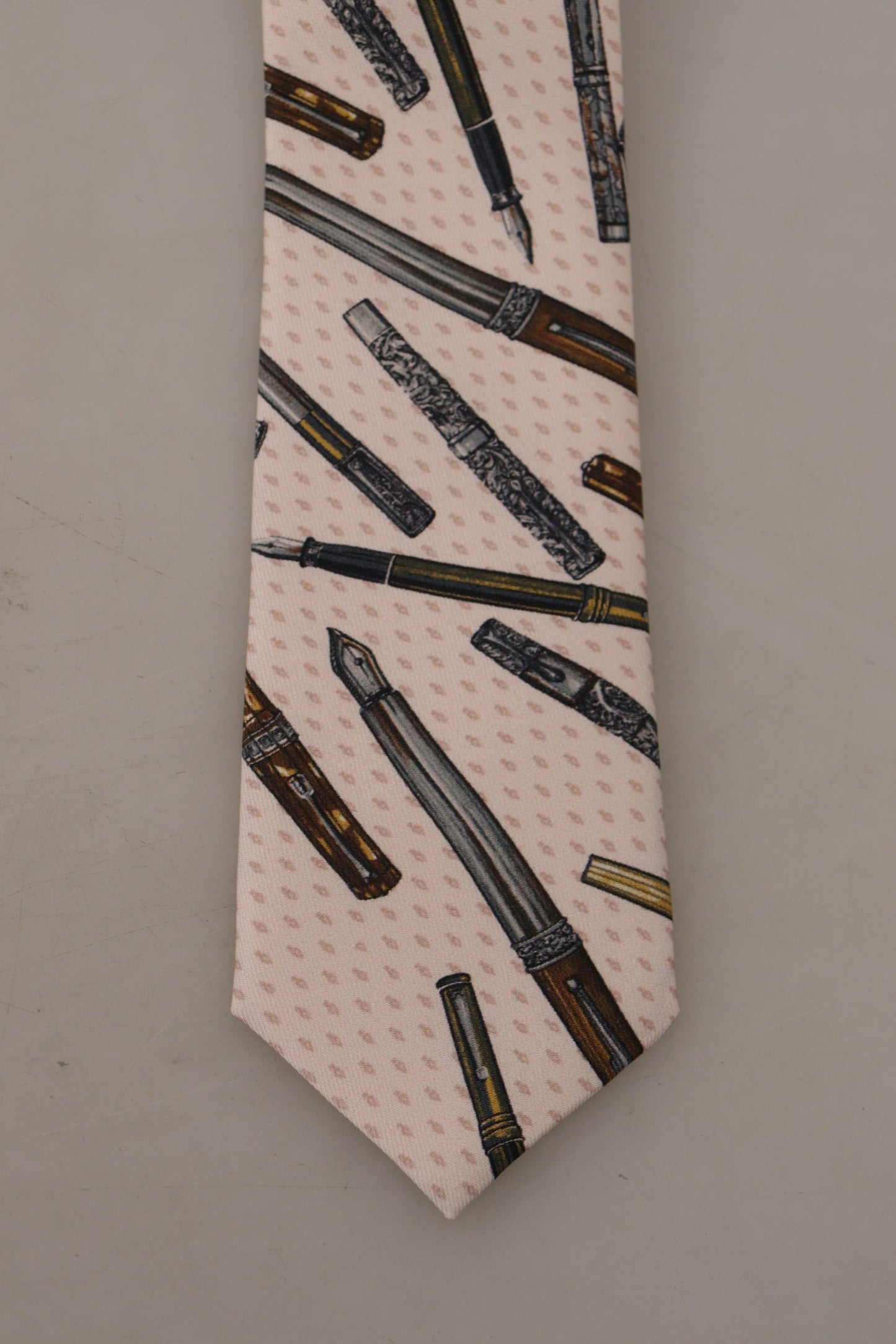 Dolce & Gabbana Pink Pen Dots Print 100% Silk Adjustable Neck Accessory Tie Curated Luxury Accessories by Orvyn