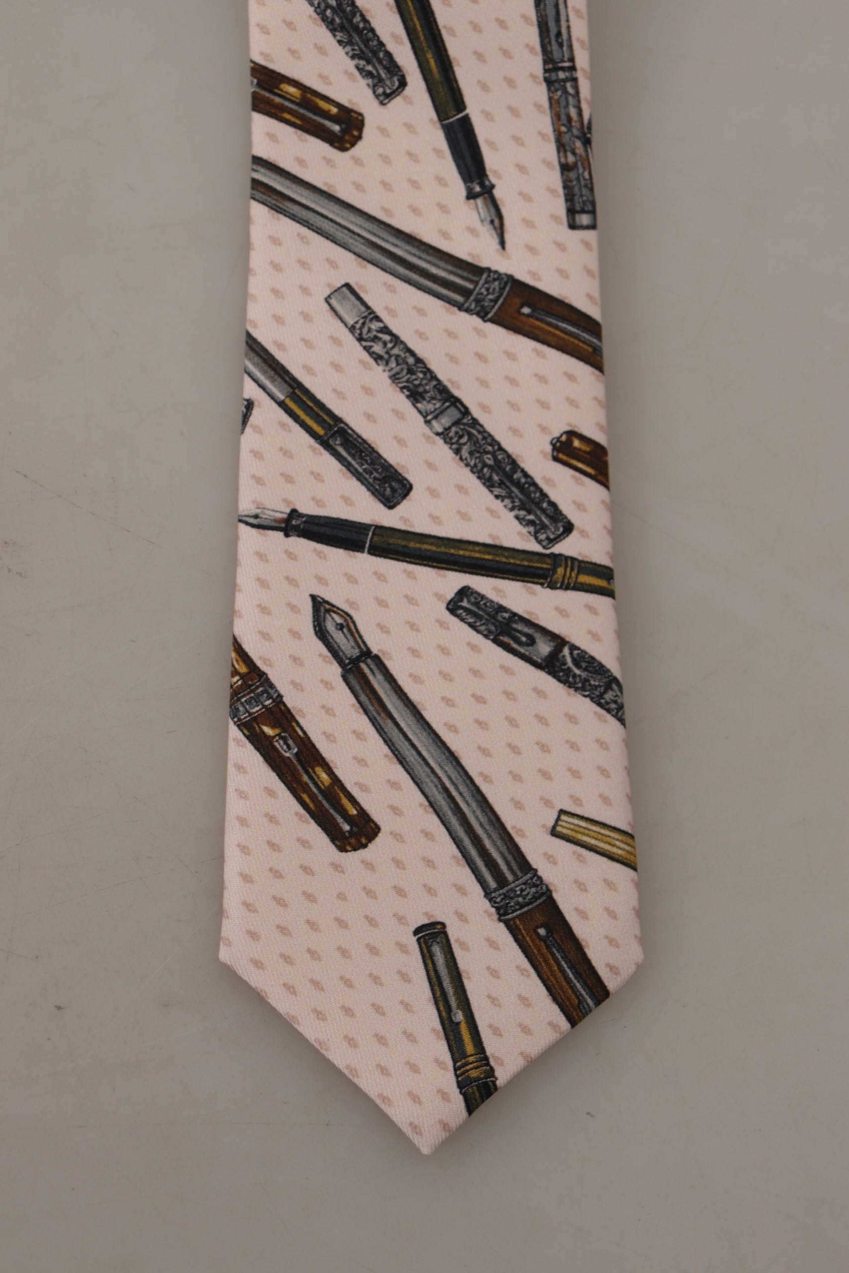 Dolce & Gabbana Pink Pen Dots Print 100% Silk Adjustable Neck Accessory Tie Curated Luxury Accessories by Orvyn