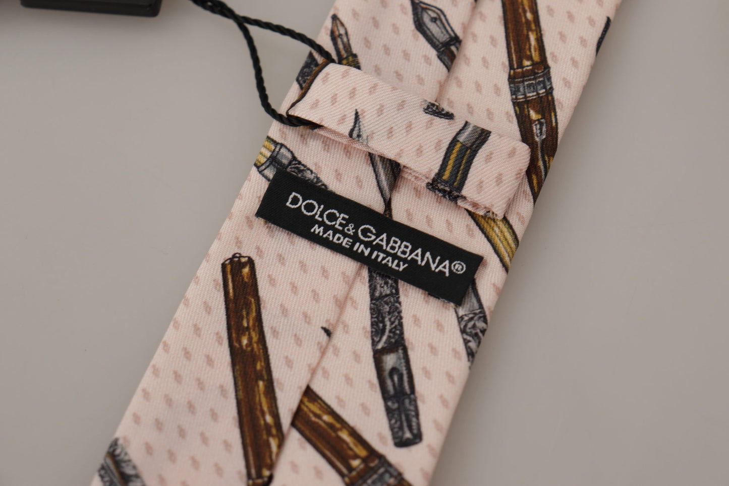 Dolce & Gabbana Pink Pen Dots Print 100% Silk Adjustable Neck Accessory Tie Curated Luxury Accessories by Orvyn