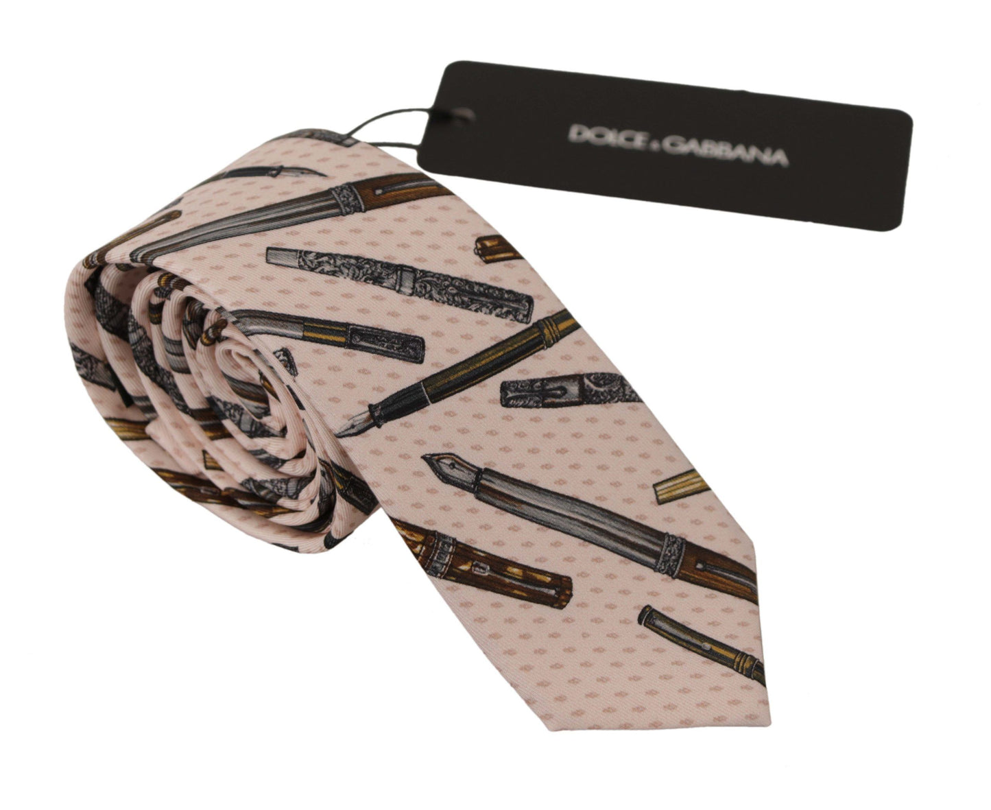 Dolce & Gabbana Pink Pen Dots Print 100% Silk Adjustable Neck Accessory Tie Curated Luxury Accessories by Orvyn