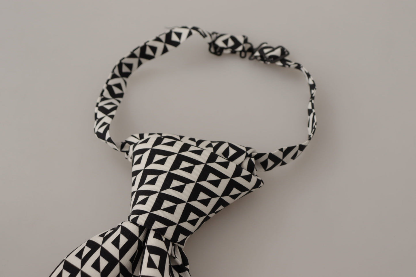 Dolce & Gabbana Black White Geometric 100% Silk Adjustable Accessory Tie Curated Luxury Accessories by Orvyn