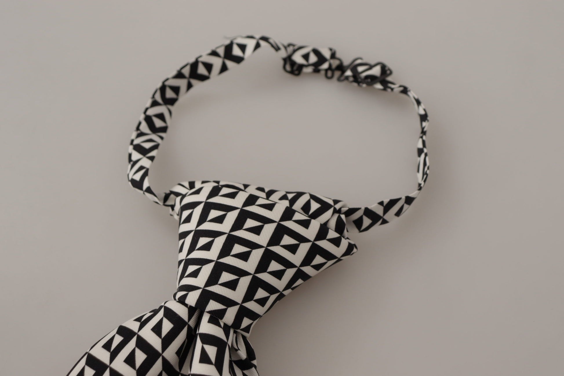 Dolce & Gabbana Black White Geometric 100% Silk Adjustable Accessory Tie Curated Luxury Accessories by Orvyn