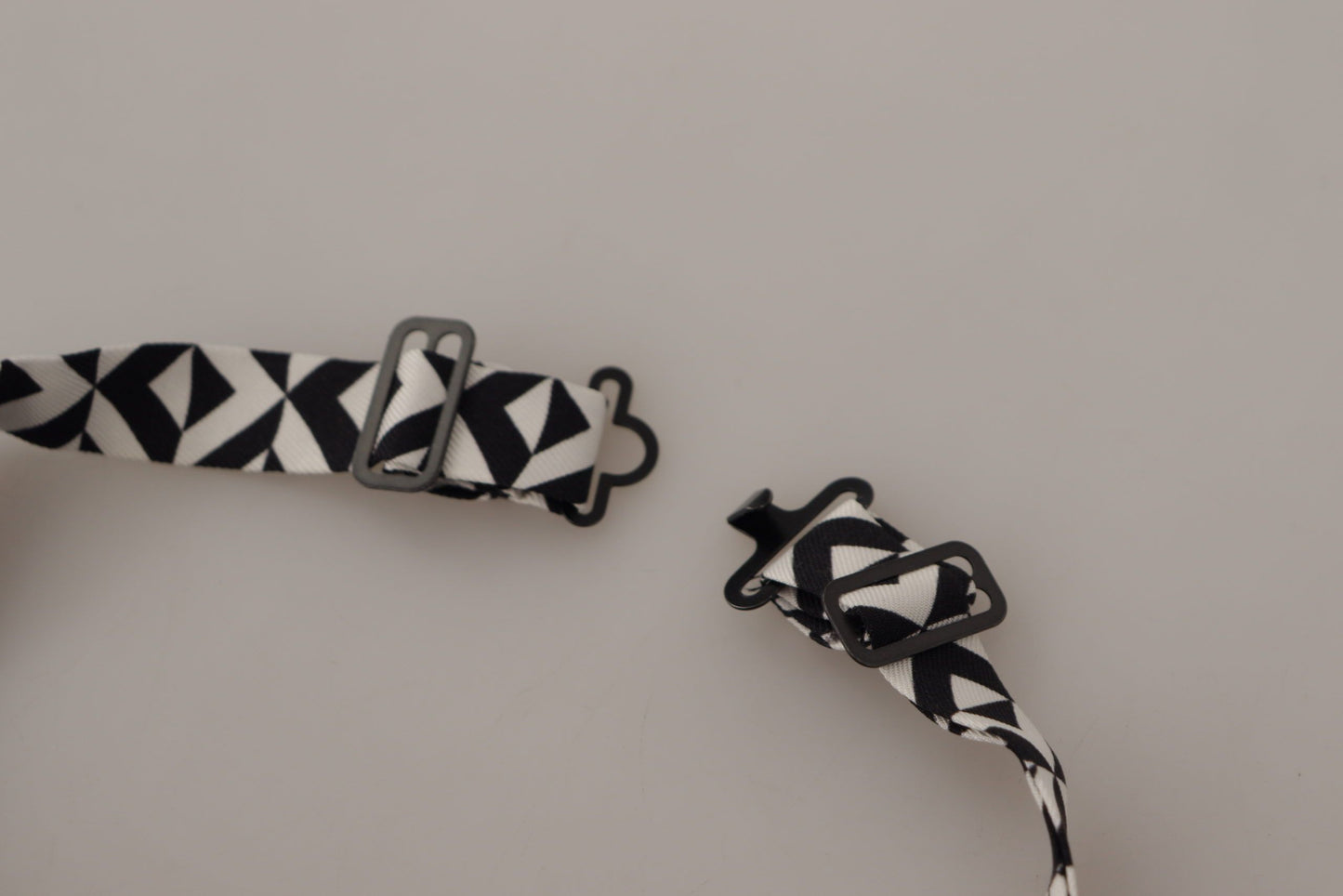 Dolce & Gabbana Black White Geometric 100% Silk Adjustable Accessory Tie Curated Luxury Accessories by Orvyn