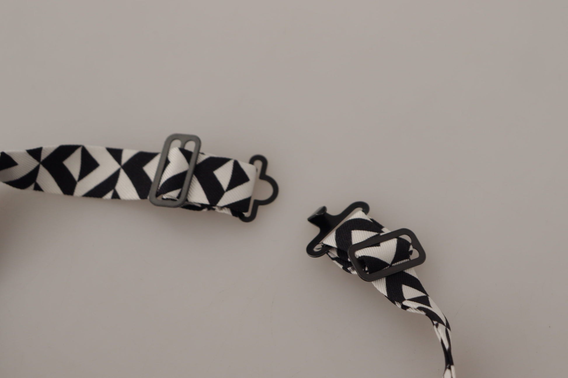Dolce & Gabbana Black White Geometric 100% Silk Adjustable Accessory Tie Curated Luxury Accessories by Orvyn