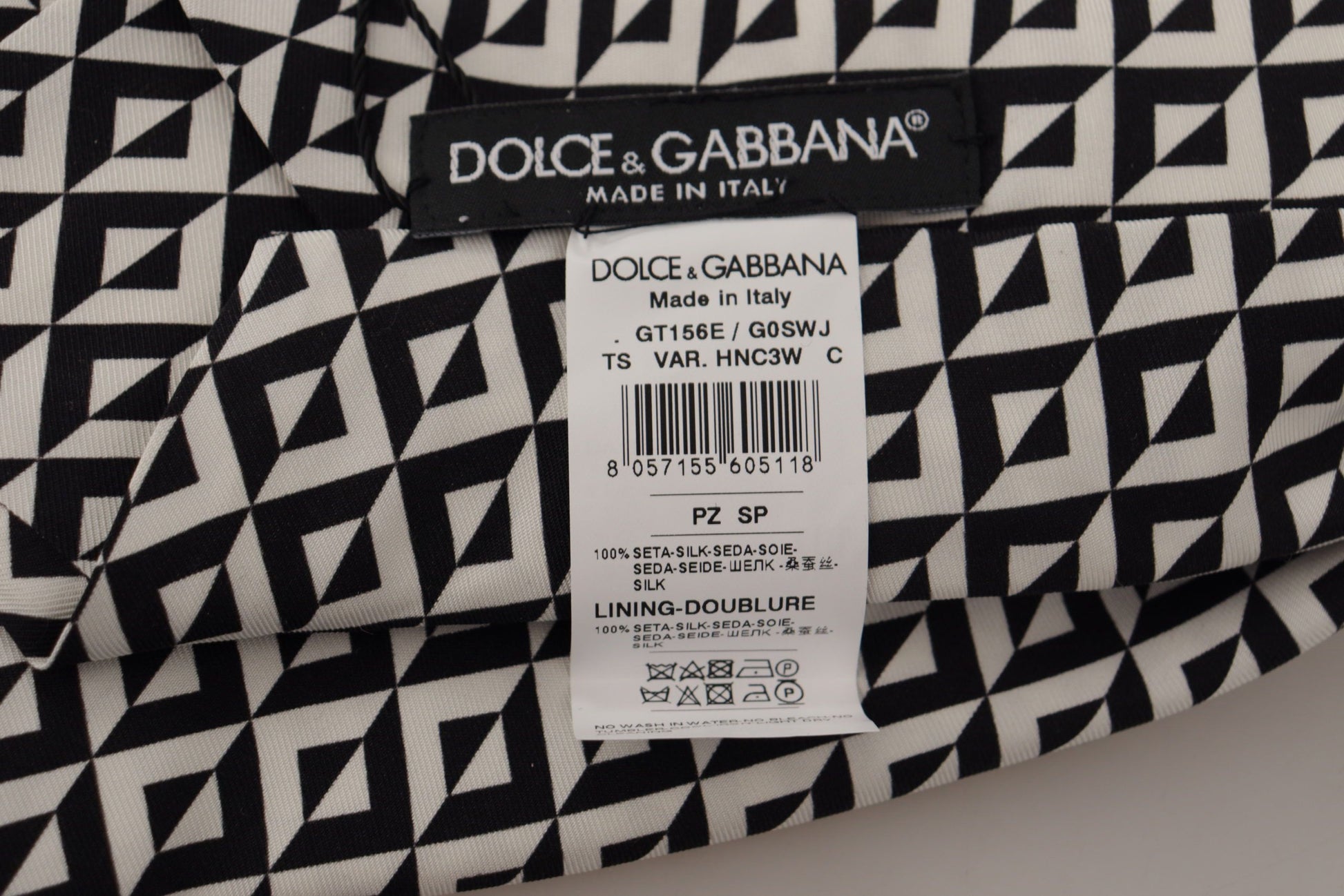 Dolce & Gabbana Black White Geometric 100% Silk Adjustable Accessory Tie Curated Luxury Accessories by Orvyn