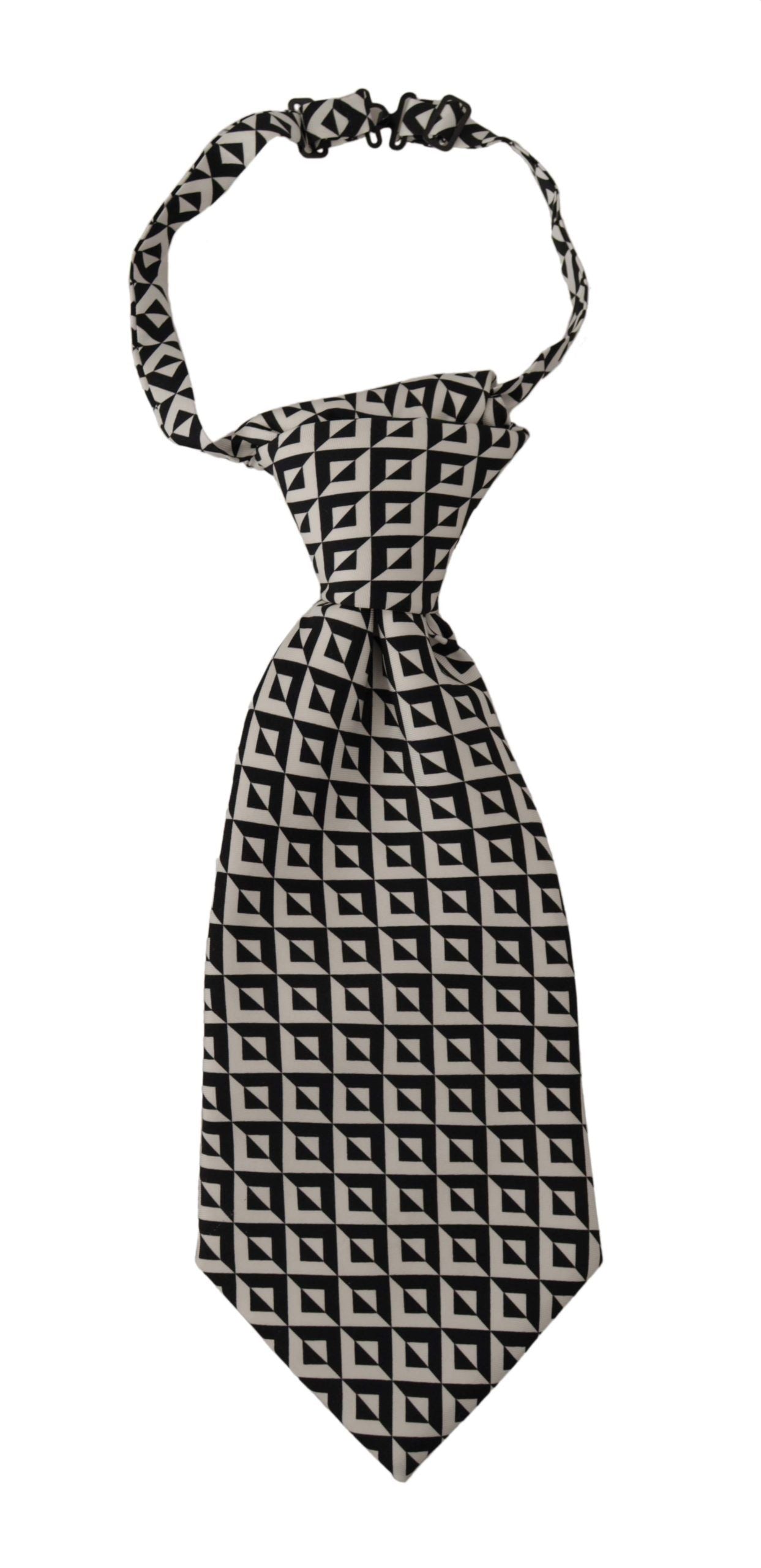 Dolce & Gabbana Black White Geometric 100% Silk Adjustable Accessory Tie Curated Luxury Accessories by Orvyn