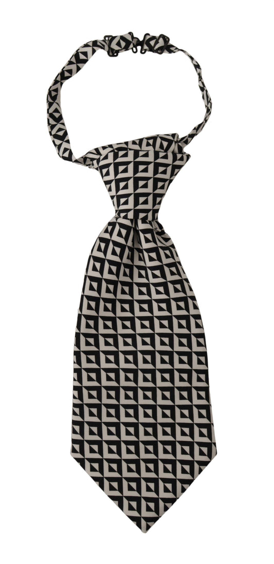 Dolce & Gabbana Black White Geometric 100% Silk Adjustable Accessory Tie Curated Luxury Accessories by Orvyn