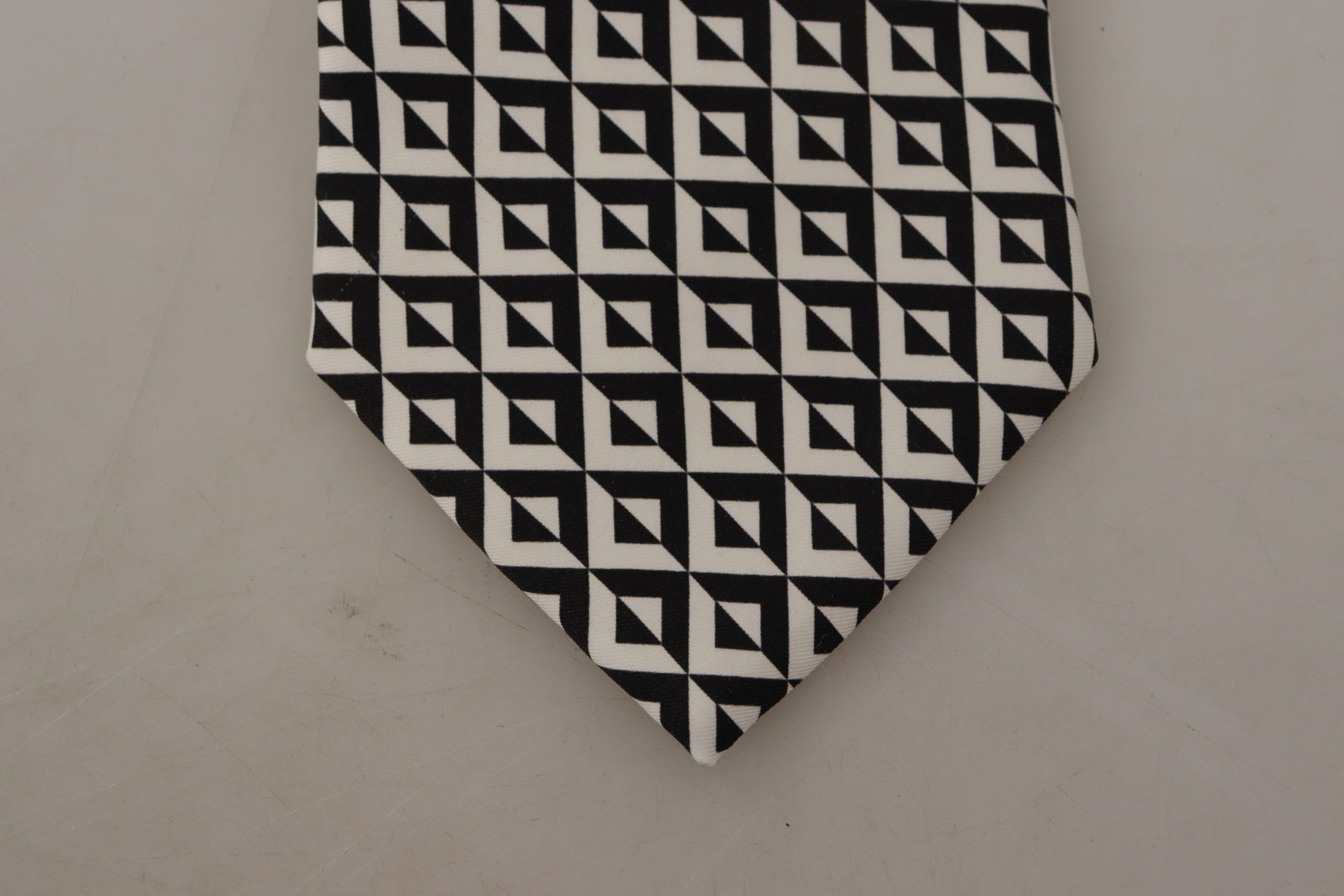 Dolce & Gabbana Black White Geometric 100% Silk Adjustable Accessory Tie Curated Luxury Accessories by Orvyn