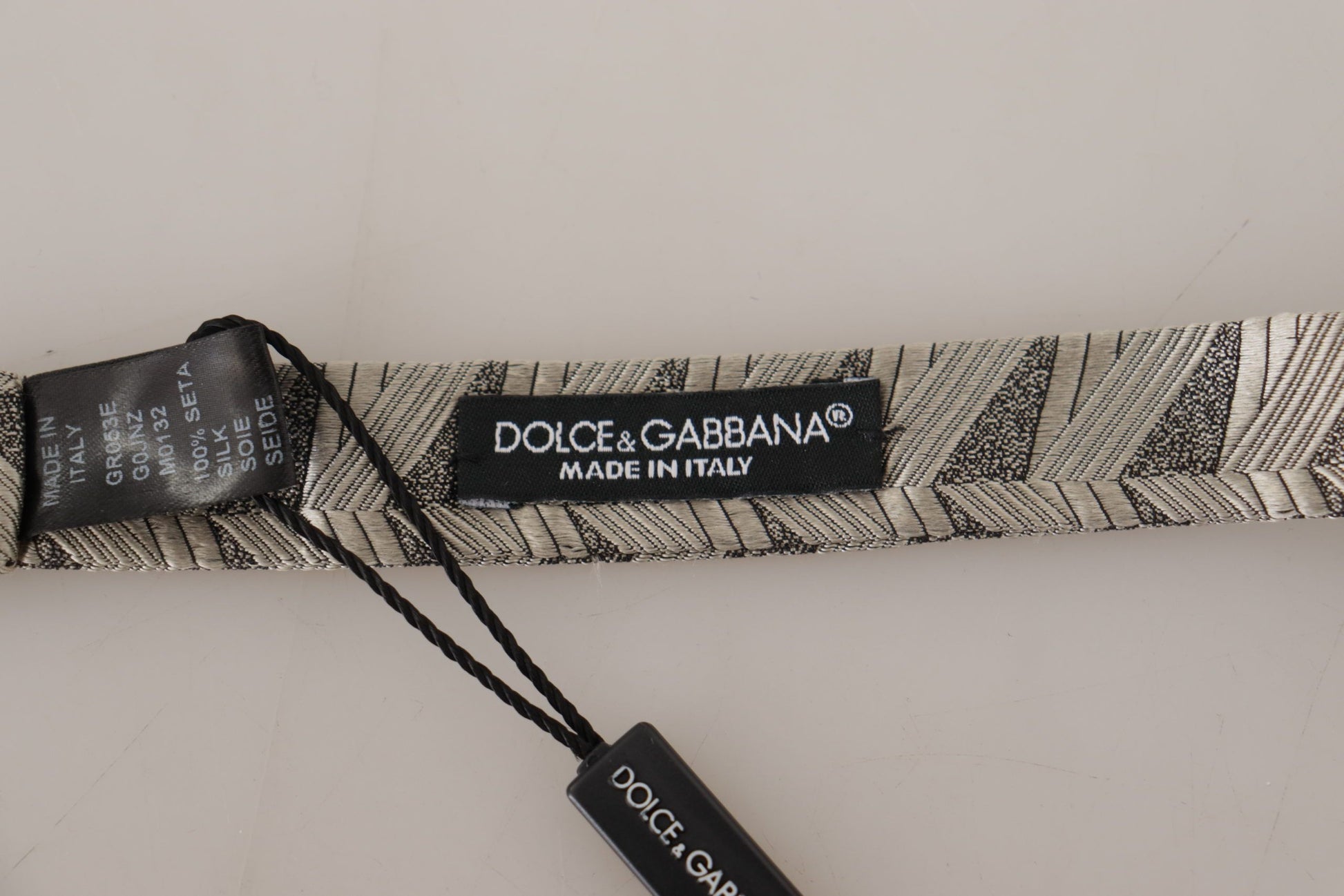Dolce & Gabbana Gray 100% Silk Adjustable Neck Papillon Bow Tie Curated Luxury Accessories by Orvyn