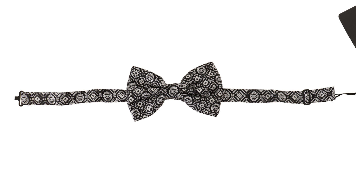 Dolce & Gabbana Black white 100% Silk Adjustable Neck Papillon Tie Curated Luxury Accessories by Orvyn