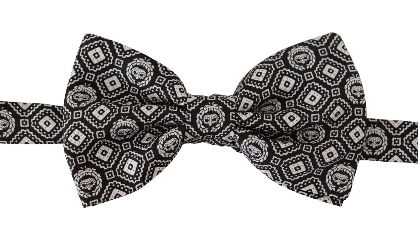 Dolce & Gabbana Black white 100% Silk Adjustable Neck Papillon Tie Curated Luxury Accessories by Orvyn
