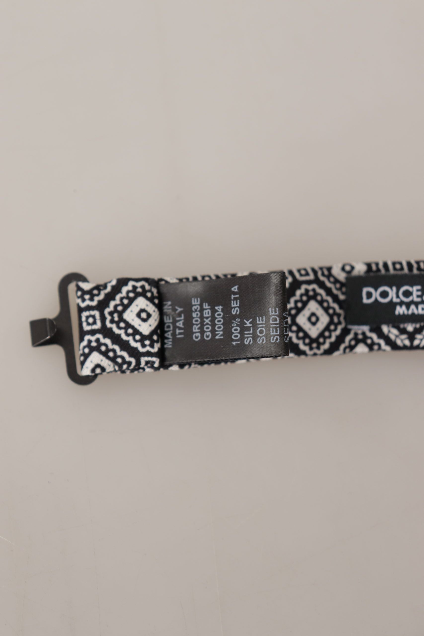 Dolce & Gabbana Black white 100% Silk Adjustable Neck Papillon Tie Curated Luxury Accessories by Orvyn
