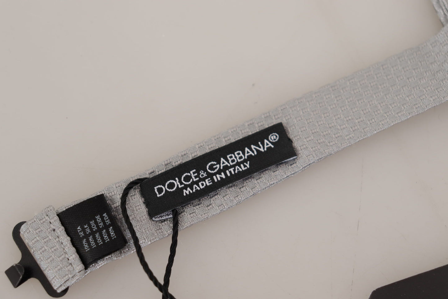 Dolce & Gabbana Gray 100% Silk Adjustable Neck Papillon Tie Curated Luxury Accessories by Orvyn