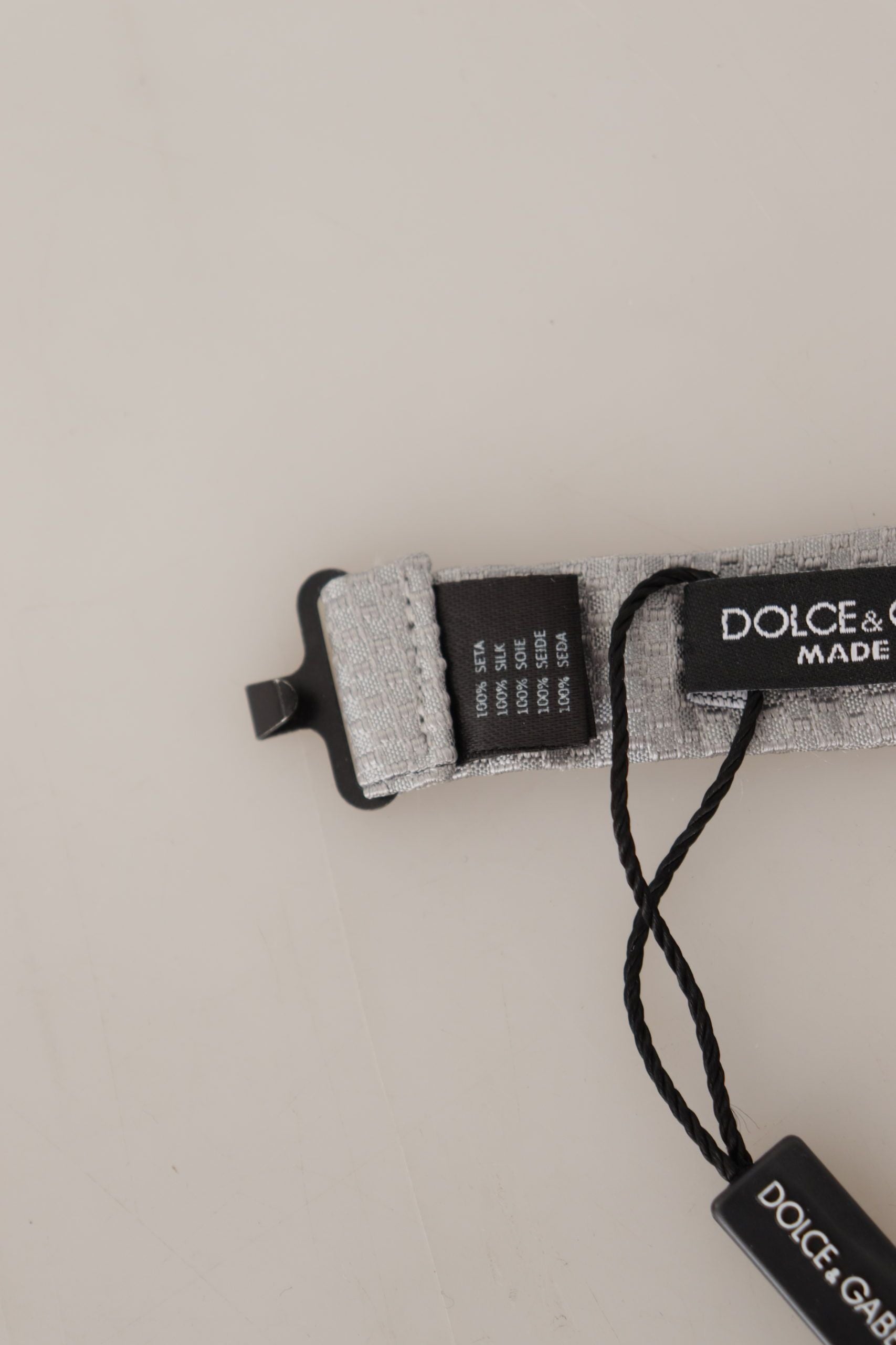 Dolce & Gabbana Gray 100% Silk Adjustable Neck Papillon Tie Curated Luxury Accessories by Orvyn