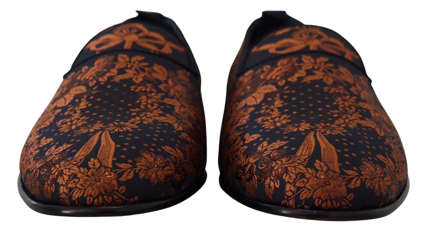 Dolce & Gabbana Blue Rust Floral Slippers Loafers Shoes Curated Luxury Accessories by Orvyn