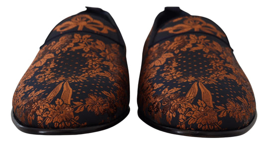 Dolce & Gabbana Blue Rust Floral Slippers Loafers Shoes Curated Luxury Accessories by Orvyn