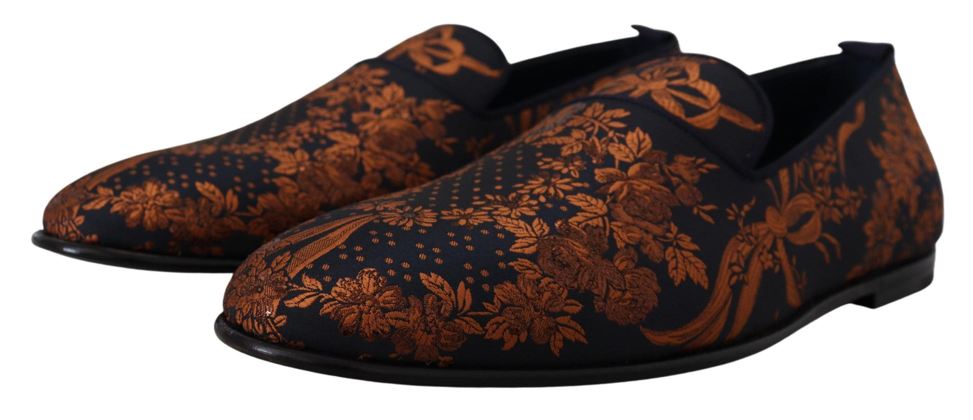 Dolce & Gabbana Blue Rust Floral Slippers Loafers Shoes Curated Luxury Accessories by Orvyn