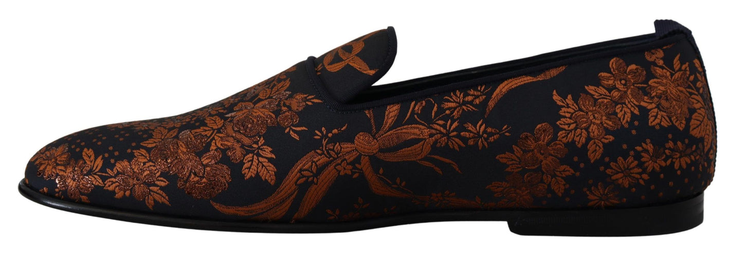 Dolce & Gabbana Blue Rust Floral Slippers Loafers Shoes Curated Luxury Accessories by Orvyn
