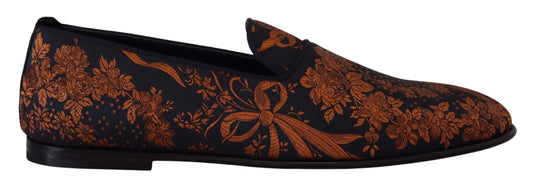 Dolce & Gabbana Blue Rust Floral Slippers Loafers Shoes Curated Luxury Accessories by Orvyn