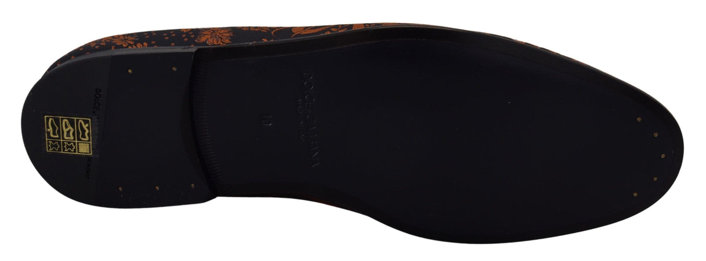 Dolce & Gabbana Blue Rust Floral Slippers Loafers Shoes Curated Luxury Accessories by Orvyn
