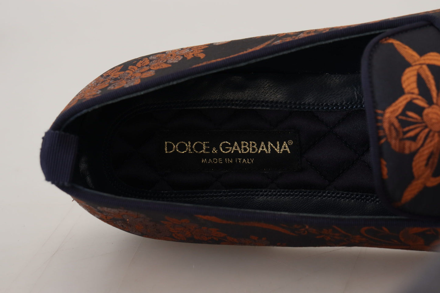 Dolce & Gabbana Blue Rust Floral Slippers Loafers Shoes Curated Luxury Accessories by Orvyn