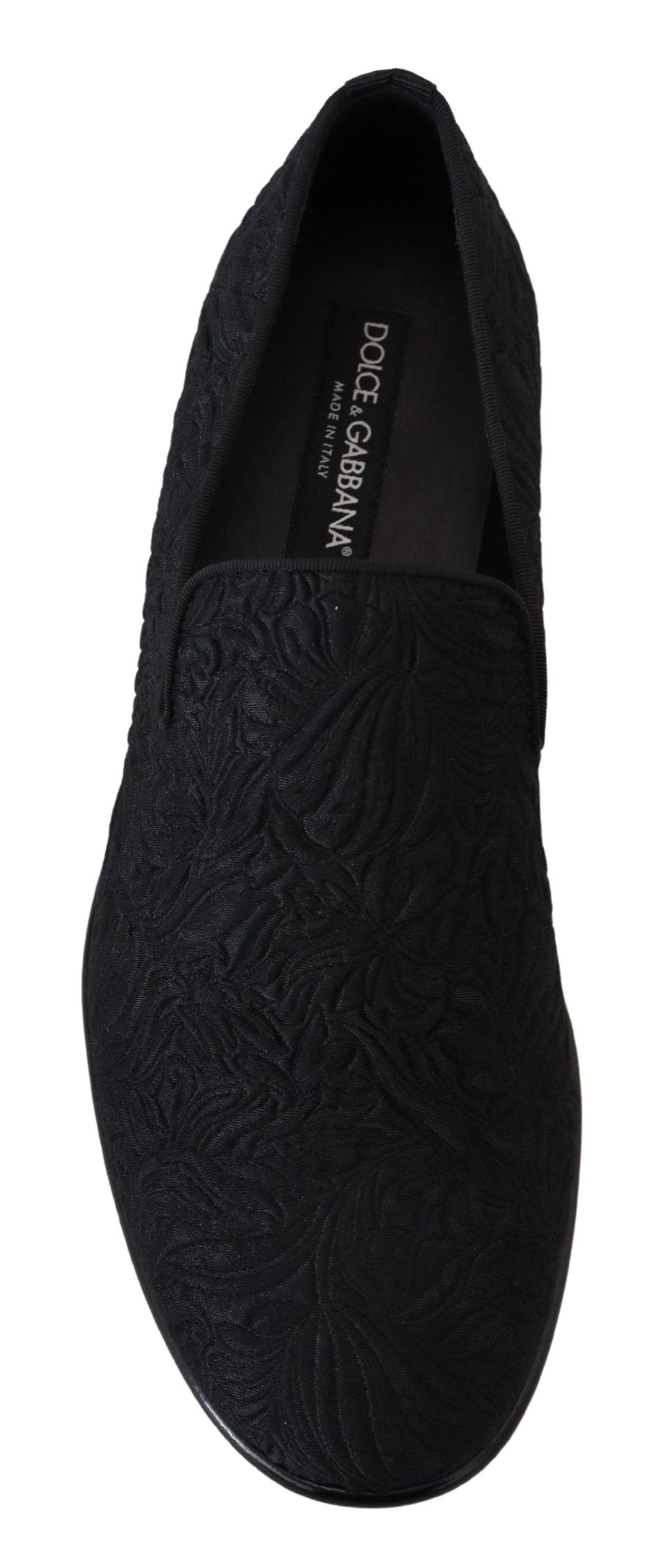 Dolce & Gabbana Black Floral Jacquard Slippers Loafers Shoes Curated Luxury Accessories by Orvyn