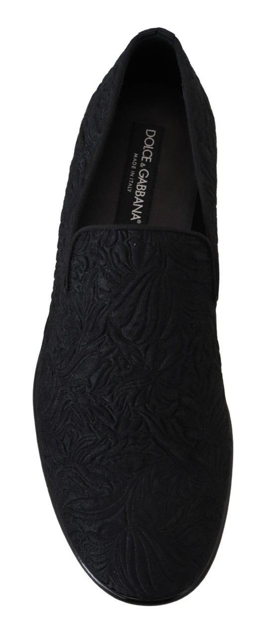 Dolce & Gabbana Black Floral Jacquard Slippers Loafers Shoes Curated Luxury Accessories by Orvyn