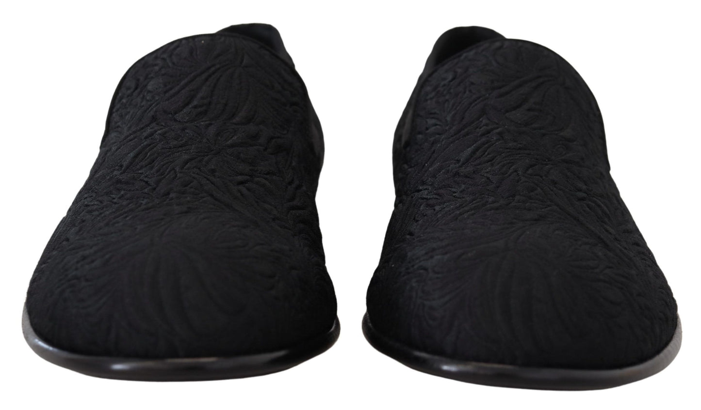 Dolce & Gabbana Black Floral Jacquard Slippers Loafers Shoes Curated Luxury Accessories by Orvyn