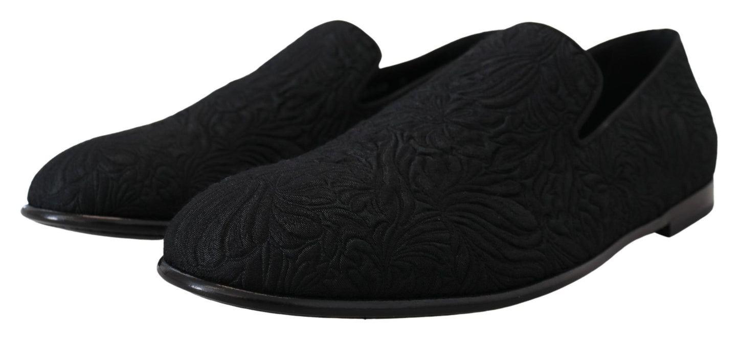 Dolce & Gabbana Black Floral Jacquard Slippers Loafers Shoes Curated Luxury Accessories by Orvyn