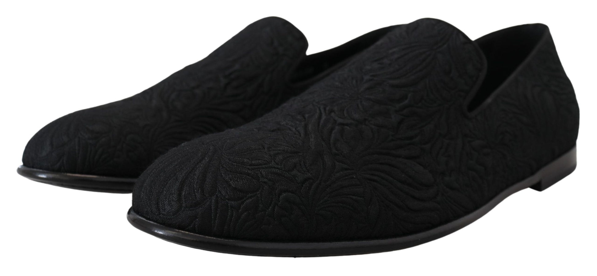 Dolce & Gabbana Black Floral Jacquard Slippers Loafers Shoes Curated Luxury Accessories by Orvyn