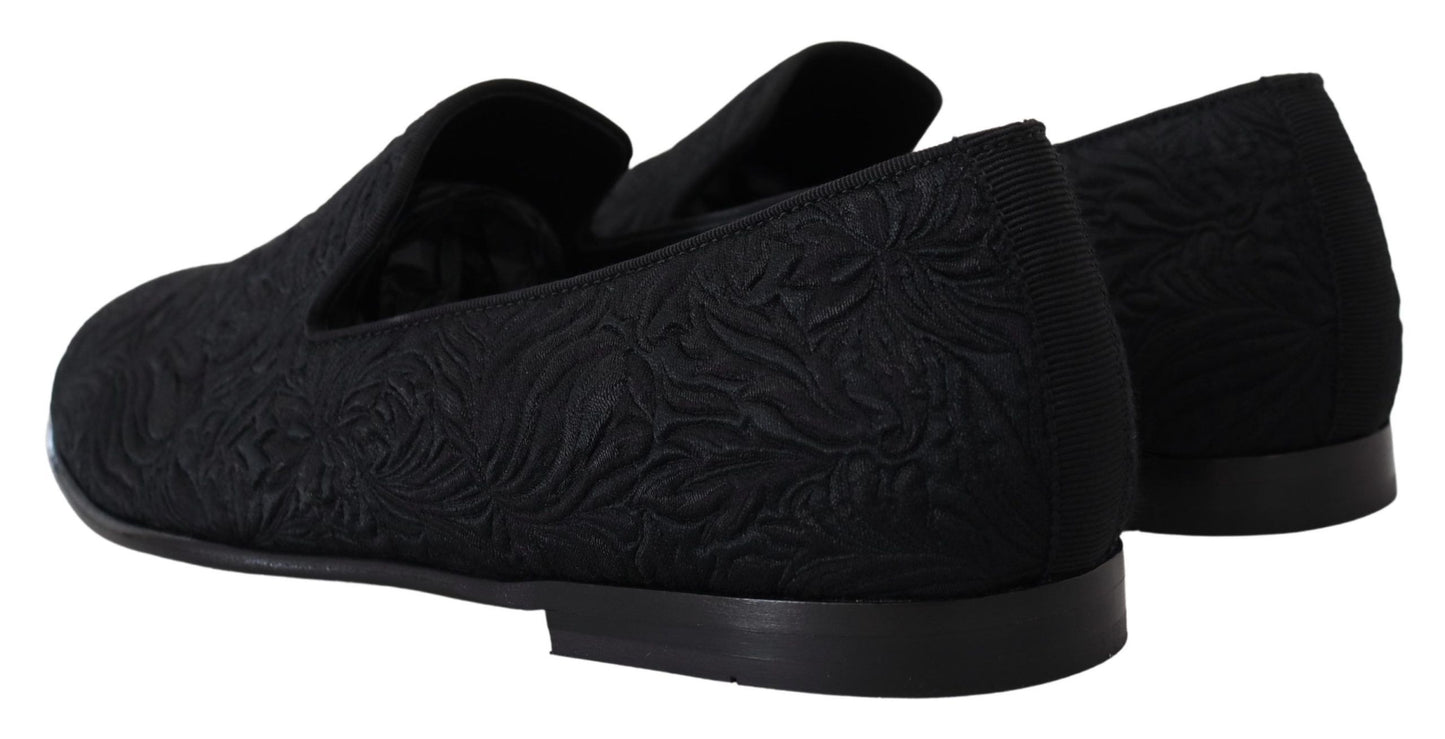 Dolce & Gabbana Black Floral Jacquard Slippers Loafers Shoes Curated Luxury Accessories by Orvyn