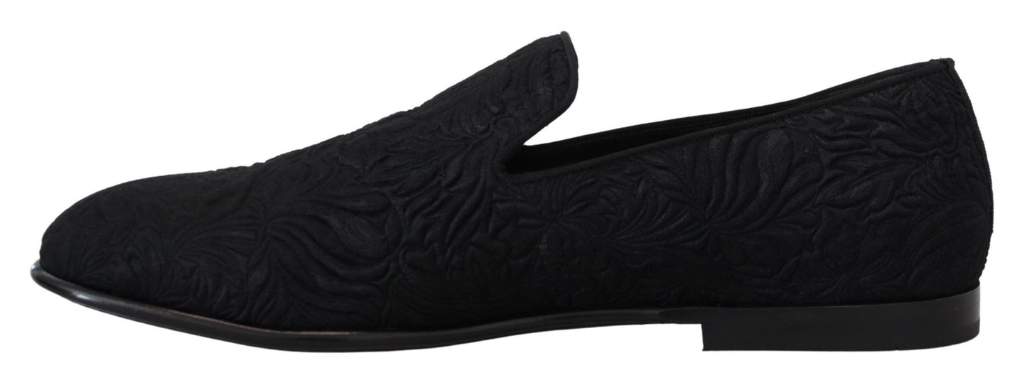 Dolce & Gabbana Black Floral Jacquard Slippers Loafers Shoes Curated Luxury Accessories by Orvyn