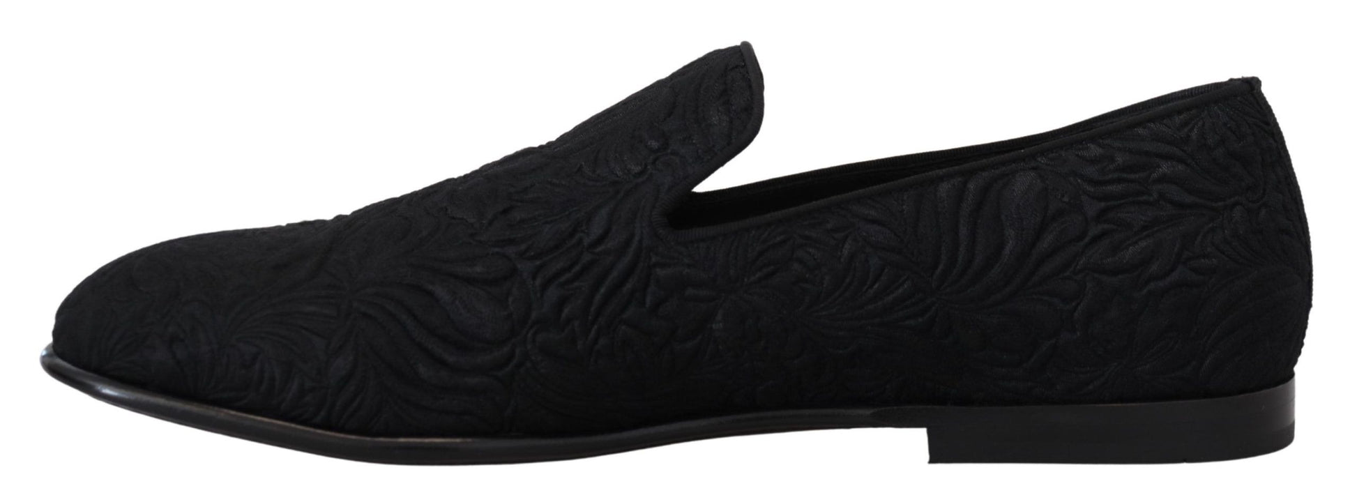 Dolce & Gabbana Black Floral Jacquard Slippers Loafers Shoes Curated Luxury Accessories by Orvyn