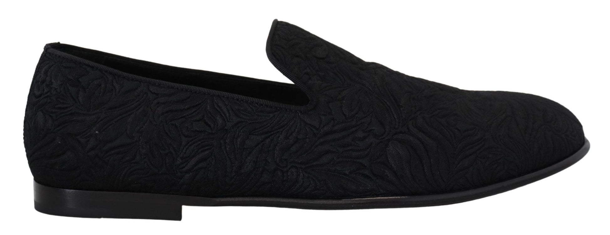 Dolce & Gabbana Black Floral Jacquard Slippers Loafers Shoes Curated Luxury Accessories by Orvyn
