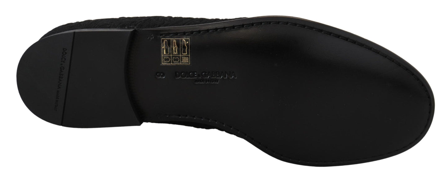 Dolce & Gabbana Black Floral Jacquard Slippers Loafers Shoes Curated Luxury Accessories by Orvyn