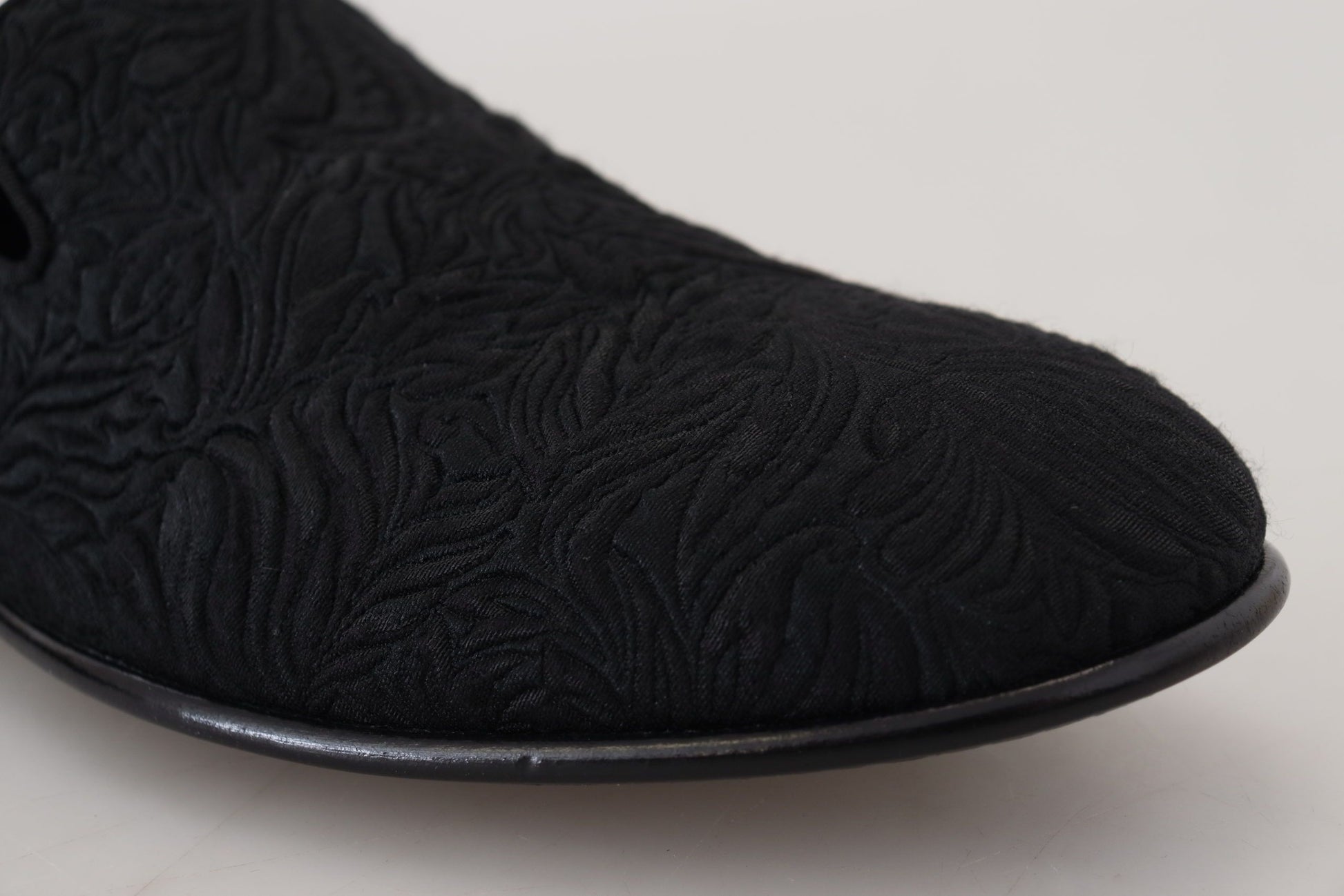 Dolce & Gabbana Black Floral Jacquard Slippers Loafers Shoes Curated Luxury Accessories by Orvyn