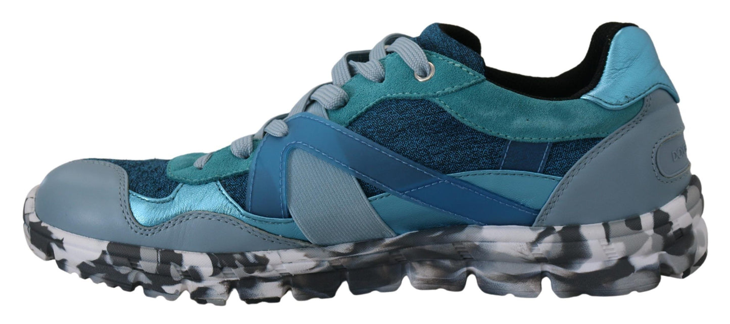 Dolce & Gabbana Blue Gray Leather Sport Low Top Sneakers Curated Luxury Accessories by Orvyn