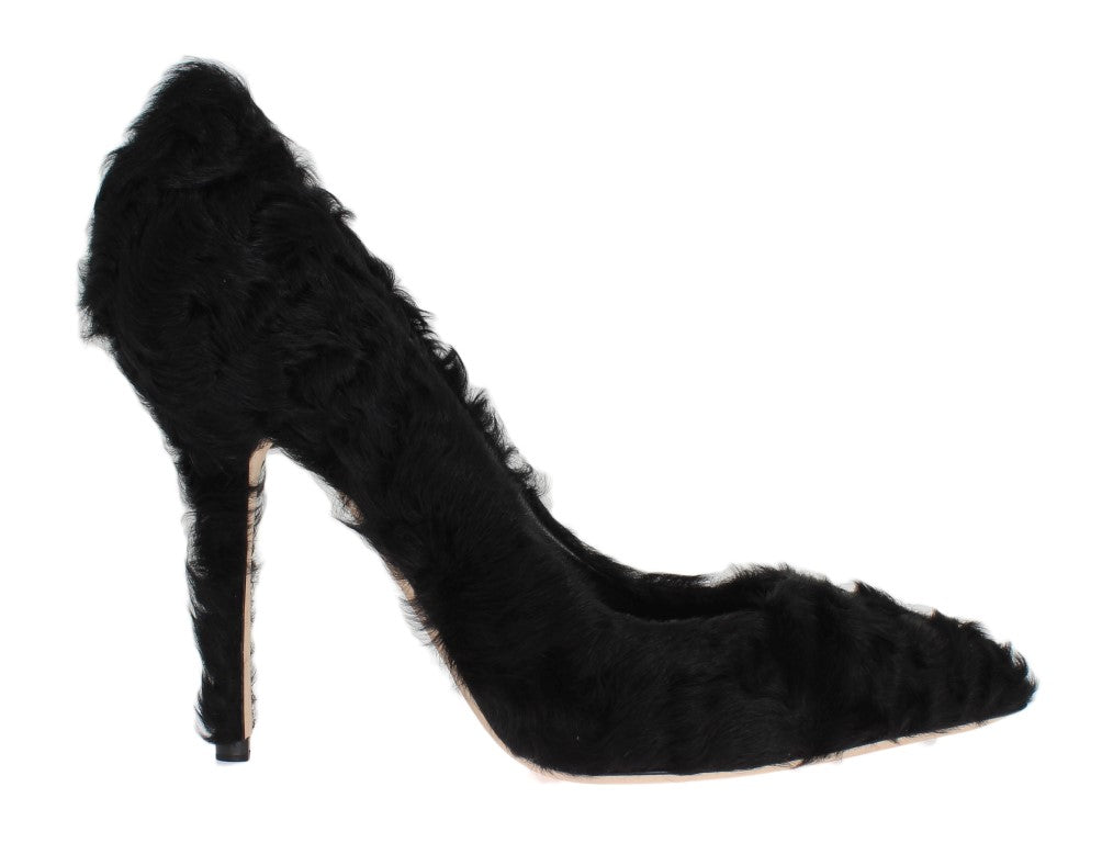Dolce & Gabbana Black Xiangao Lamb Fur Leather Pumps Curated Luxury Accessories by Orvyn