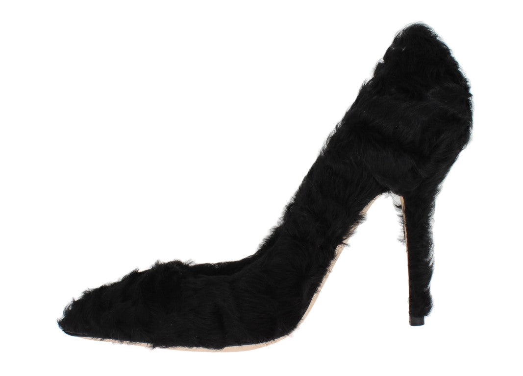 Dolce & Gabbana Black Xiangao Lamb Fur Leather Pumps Curated Luxury Accessories by Orvyn