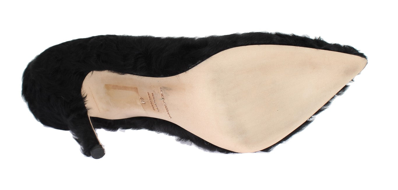 Dolce & Gabbana Black Xiangao Lamb Fur Leather Pumps Curated Luxury Accessories by Orvyn