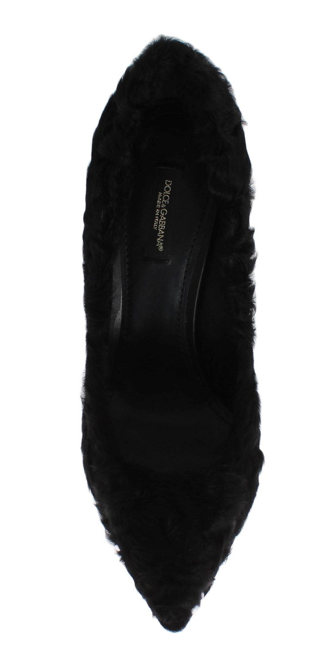 Dolce & Gabbana Black Xiangao Lamb Fur Leather Pumps Curated Luxury Accessories by Orvyn