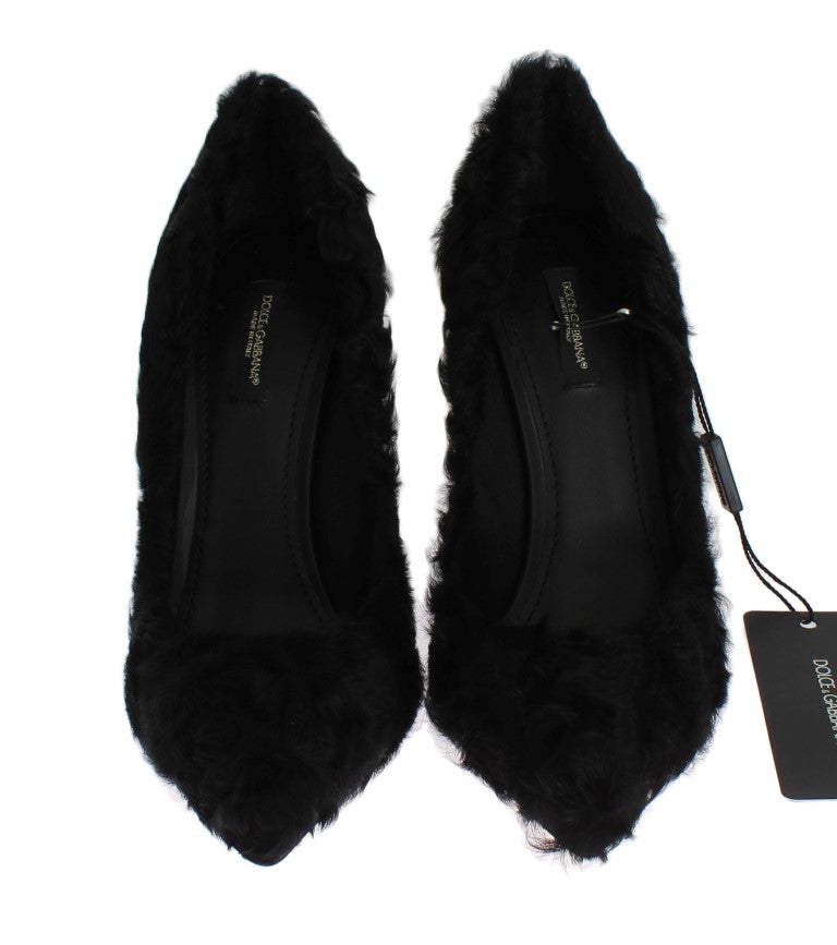 Dolce & Gabbana Black Xiangao Lamb Fur Leather Pumps Curated Luxury Accessories by Orvyn