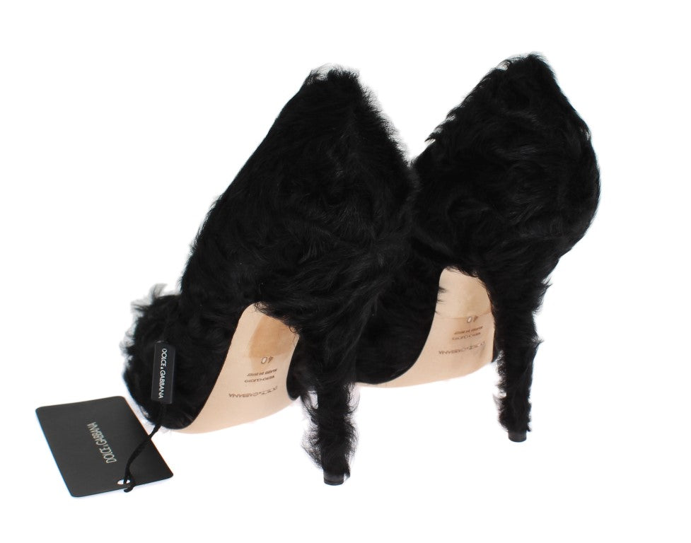 Dolce & Gabbana Black Xiangao Lamb Fur Leather Pumps Curated Luxury Accessories by Orvyn