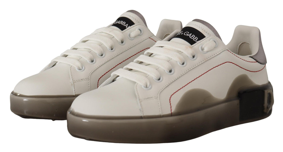 Dolce & Gabbana White Leather Shoes Womens Logo Portofino Sneakers weiss