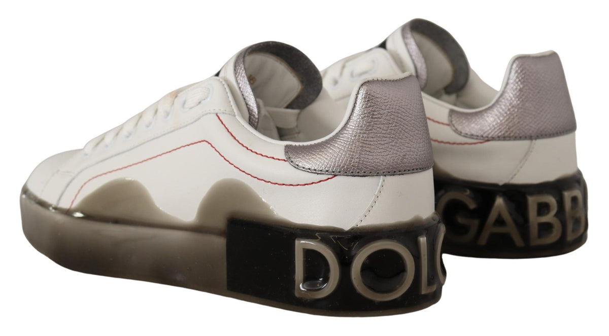 Dolce & Gabbana White Leather Shoes Womens Logo Portofino Sneakers weiss