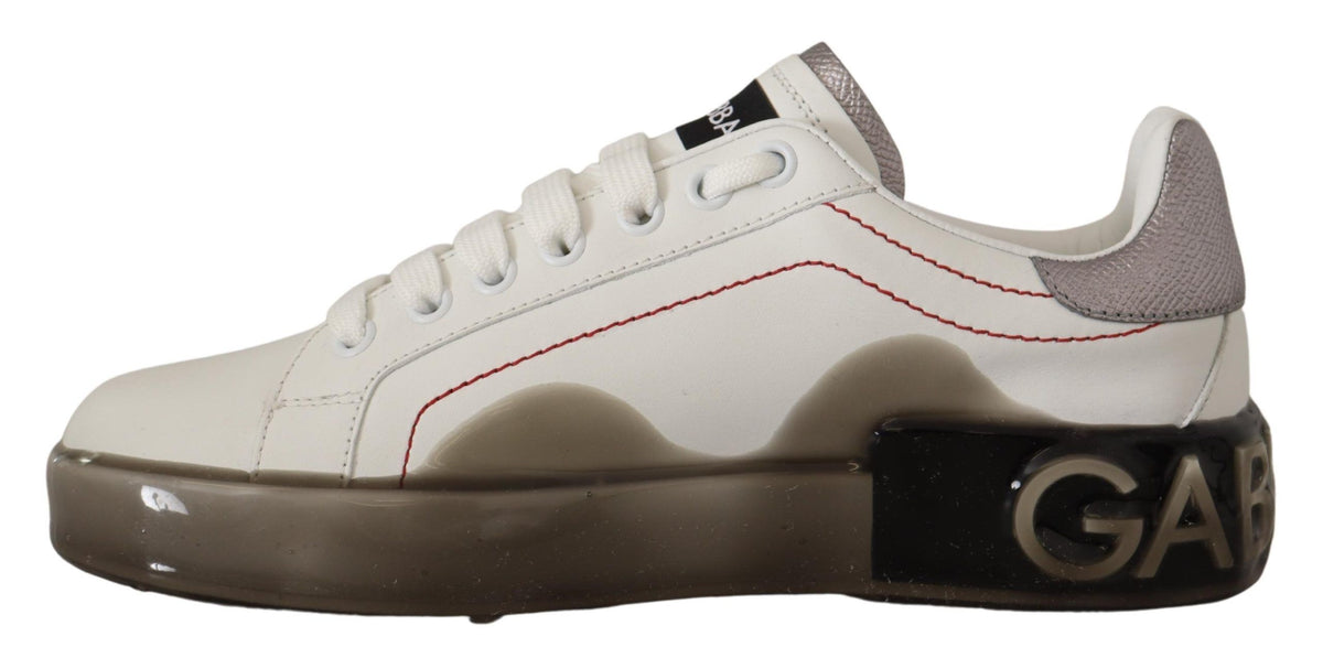 Dolce & Gabbana White Leather Shoes Womens Logo Portofino Sneakers weiss