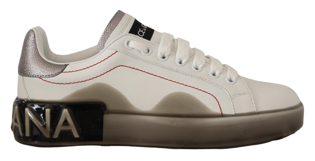 Dolce & Gabbana White Leather Shoes Womens Logo Portofino Sneakers weiss