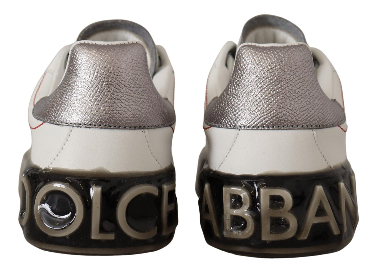 Dolce & Gabbana White Leather Shoes Womens Logo Portofino Sneakers weiss