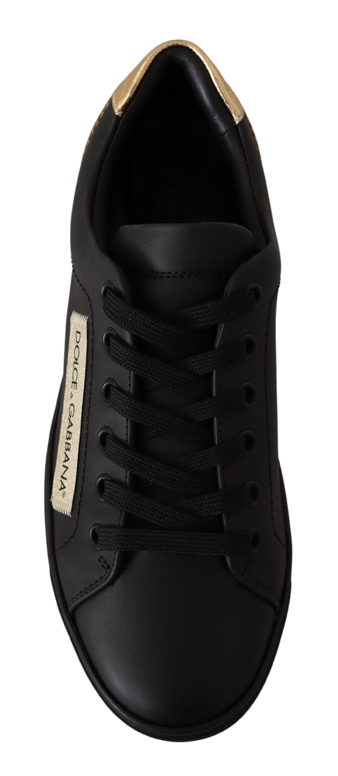 Dolce & Gabbana Black Gold Leather Low Top Sneakers Womens Shoes Curated Luxury Accessories by Orvyn