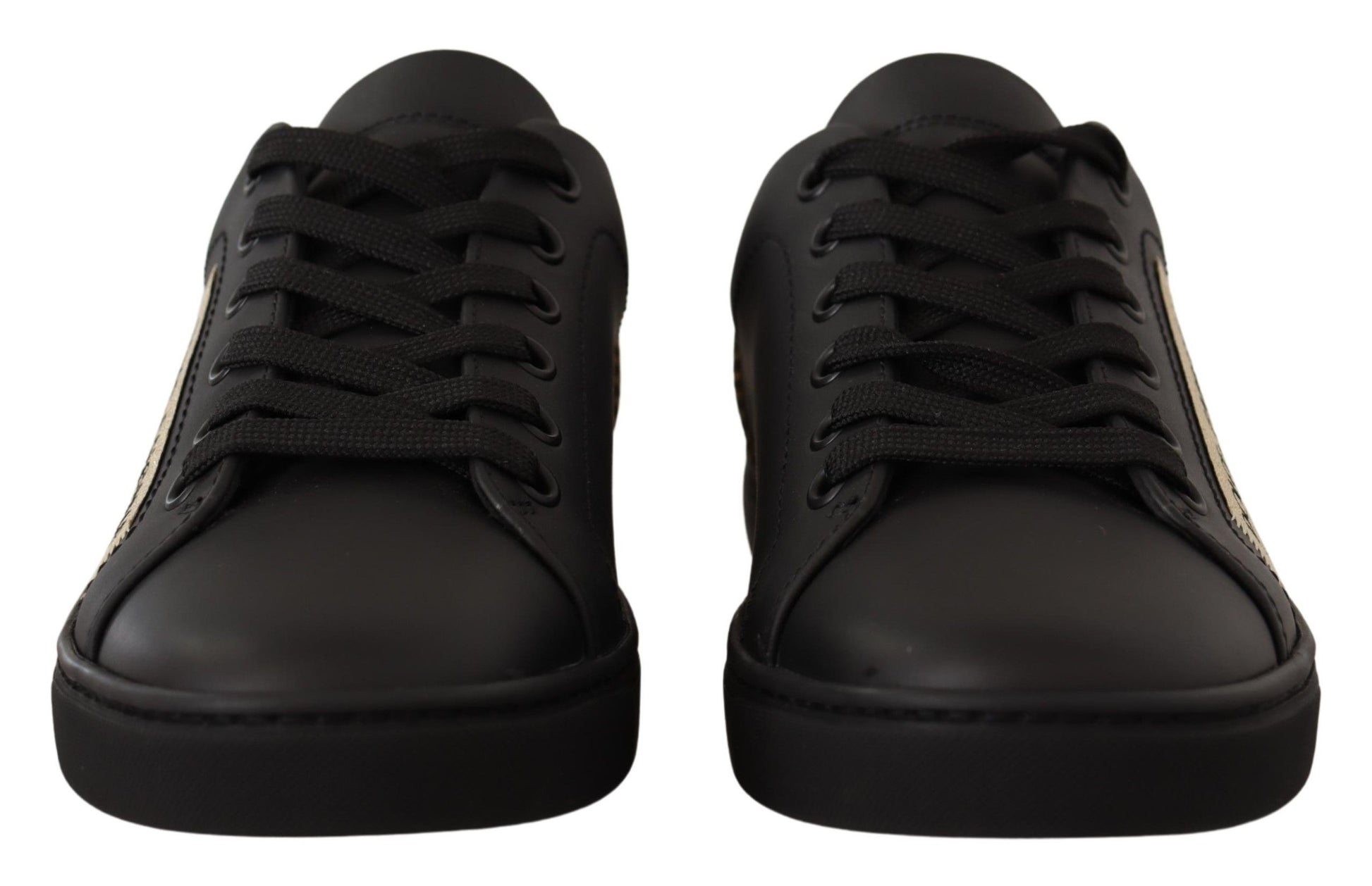 Dolce & Gabbana Black Gold Leather Low Top Sneakers Womens Shoes Curated Luxury Accessories by Orvyn